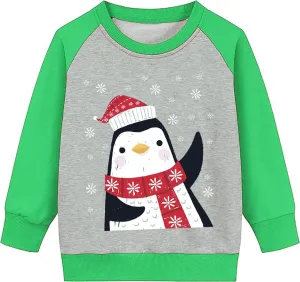Toddler Boys Christmas Sweatshirt Kids Santa Dinosaur Penguin Shirt Xmas Pullover Sweater Long Sleeve Tops 1-7T