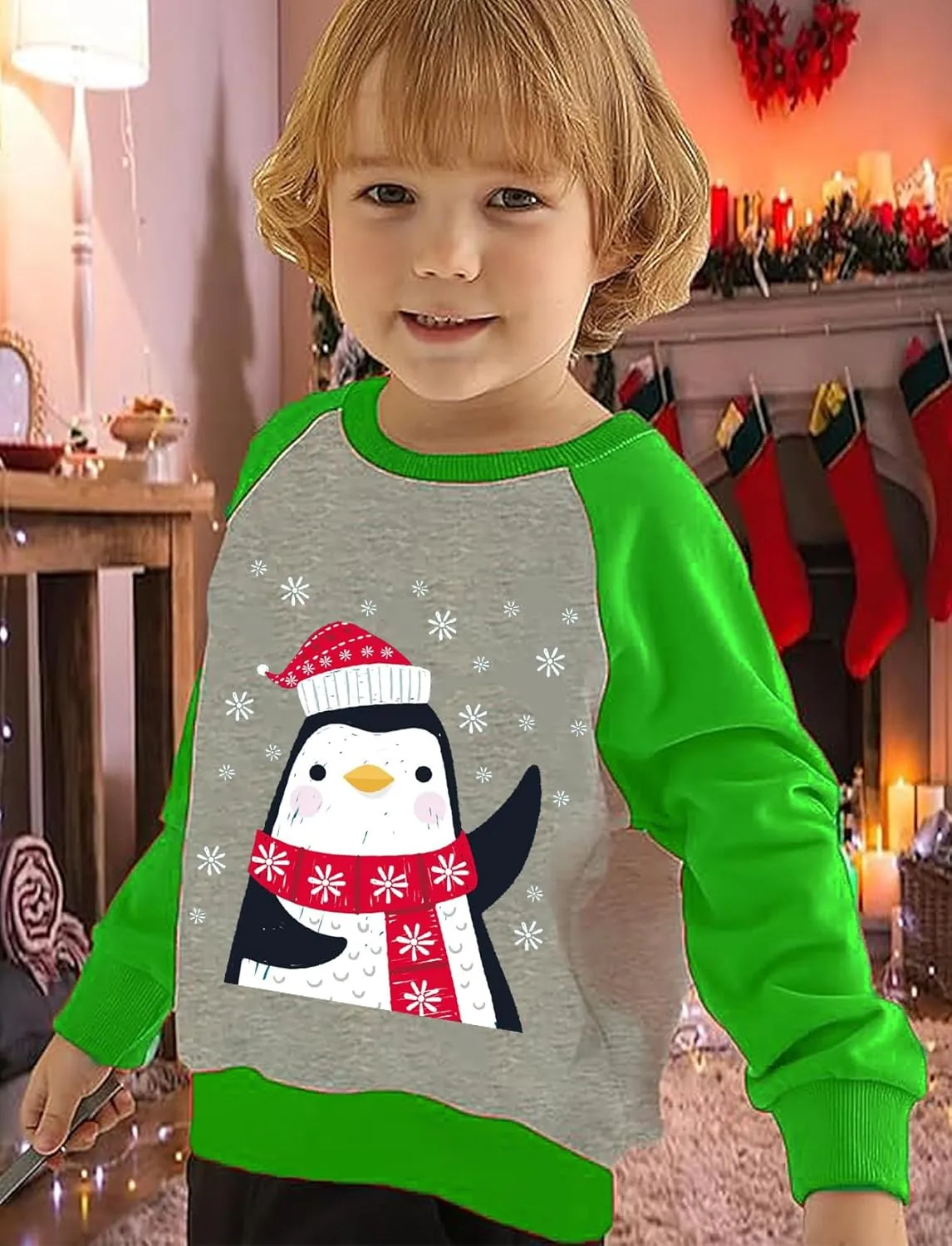 Toddler Boys Christmas Sweatshirt Kids Santa Dinosaur Penguin Shirt Xmas Pullover Sweater Long Sleeve Tops 1-7T