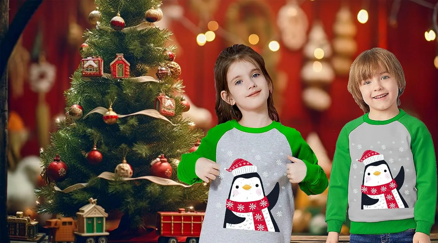 Toddler Boys Christmas Sweatshirt Kids Santa Dinosaur Penguin Shirt Xmas Pullover Sweater Long Sleeve Tops 1-7T