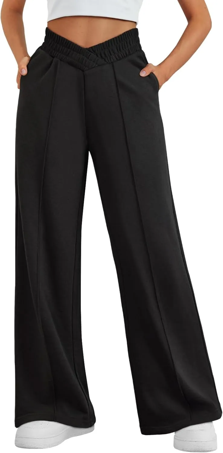 Trendy Queen Wide Leg Sweatpants Women Fashion High Waisted Baggy Flared Pants Athletic Joggers with Pockets 2025