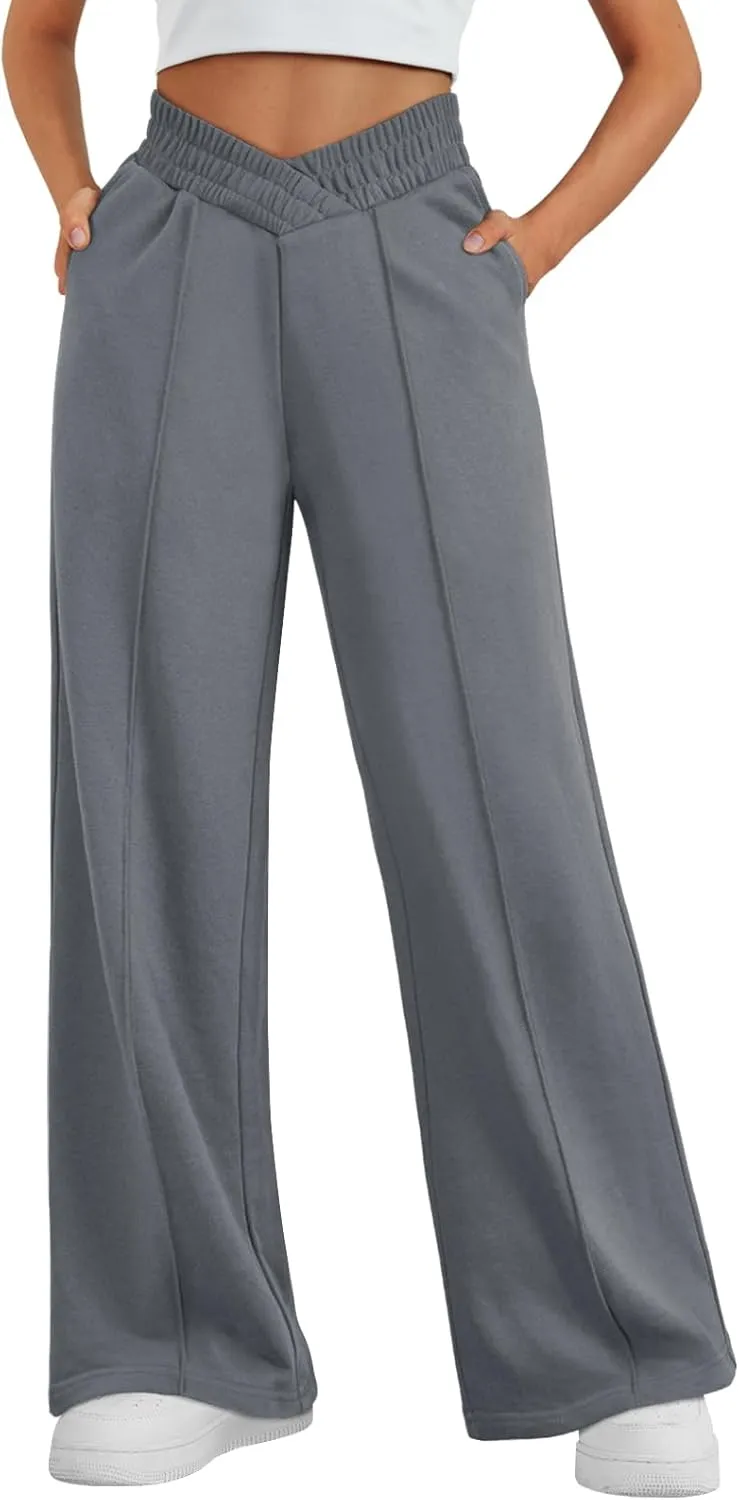 Trendy Queen Wide Leg Sweatpants Women Fashion High Waisted Baggy Flared Pants Athletic Joggers with Pockets 2025