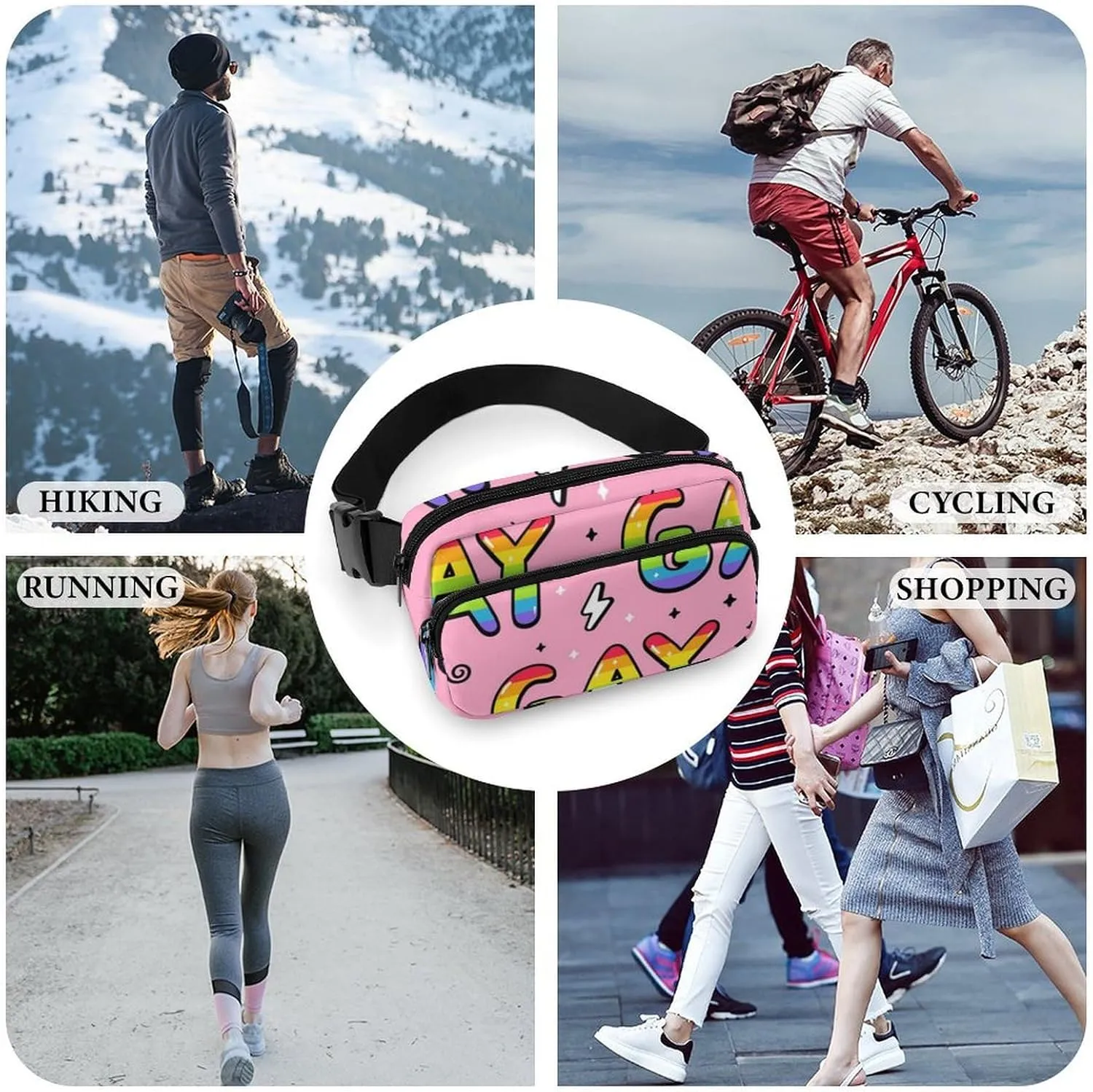 Unisex Small Belt Bag - Waterproof Crossbody Pouch Compatible with Cool Stylish Gay Lgbt Pride Flag for Travel/Workout