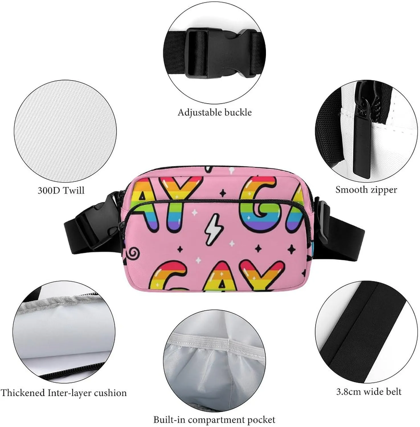 Unisex Small Belt Bag - Waterproof Crossbody Pouch Compatible with Cool Stylish Gay Lgbt Pride Flag for Travel/Workout