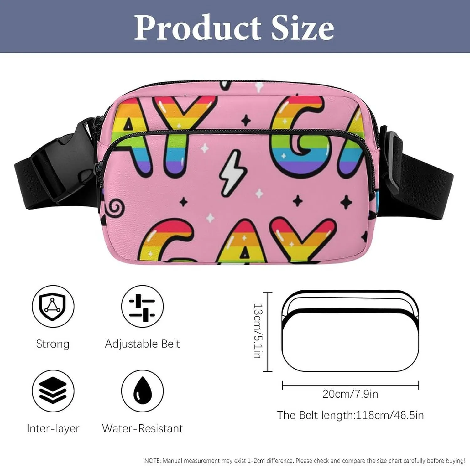 Unisex Small Belt Bag - Waterproof Crossbody Pouch Compatible with Cool Stylish Gay Lgbt Pride Flag for Travel/Workout