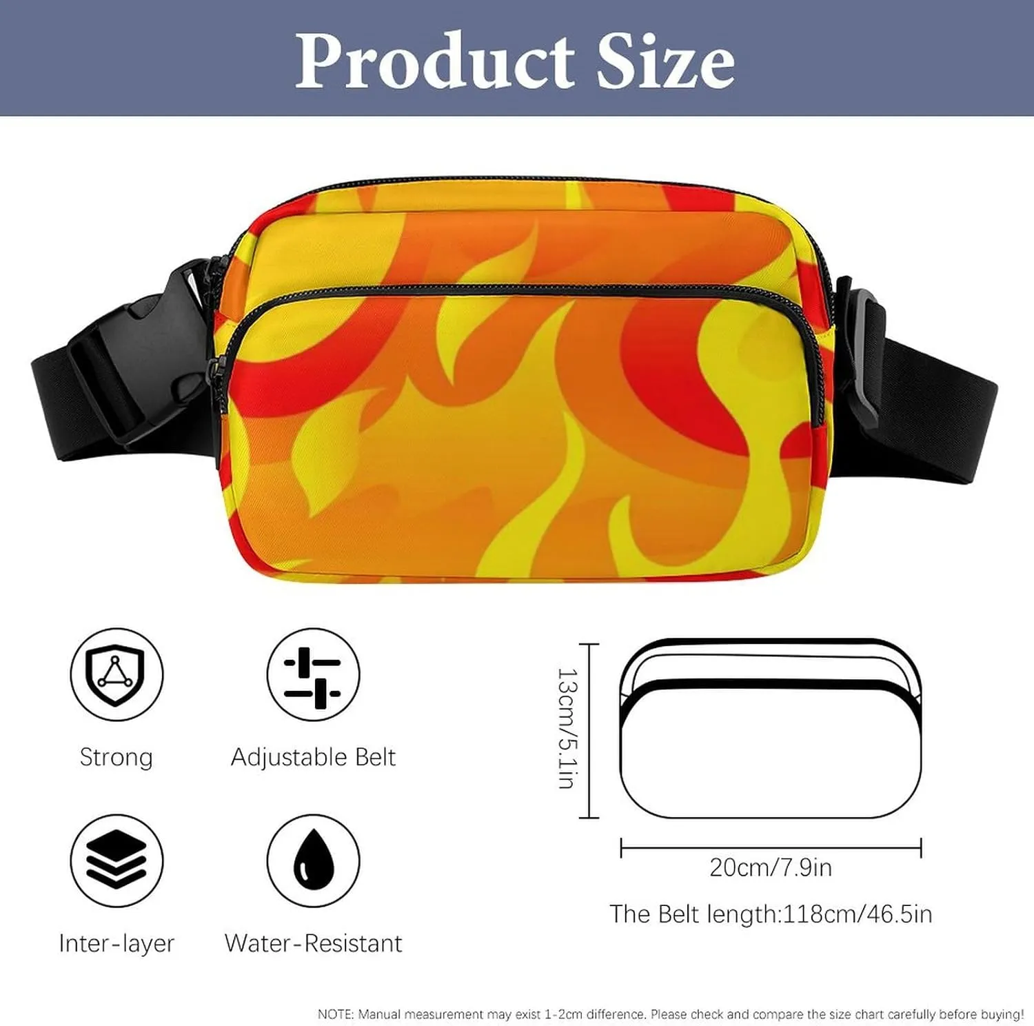 Unisex Travel Fanny Pack Compatible with Cartoon Flame - Waterproof Belt Bag for Hiking & Outdoor Sports