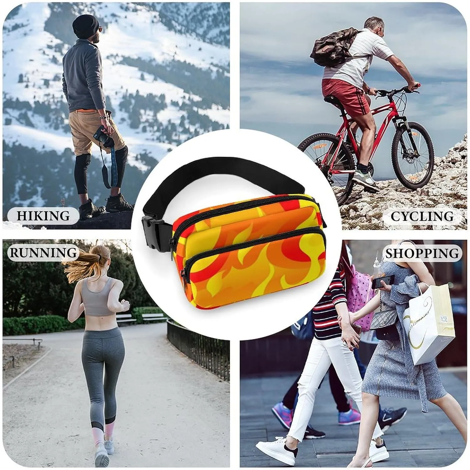 Unisex Travel Fanny Pack Compatible with Cartoon Flame - Waterproof Belt Bag for Hiking & Outdoor Sports
