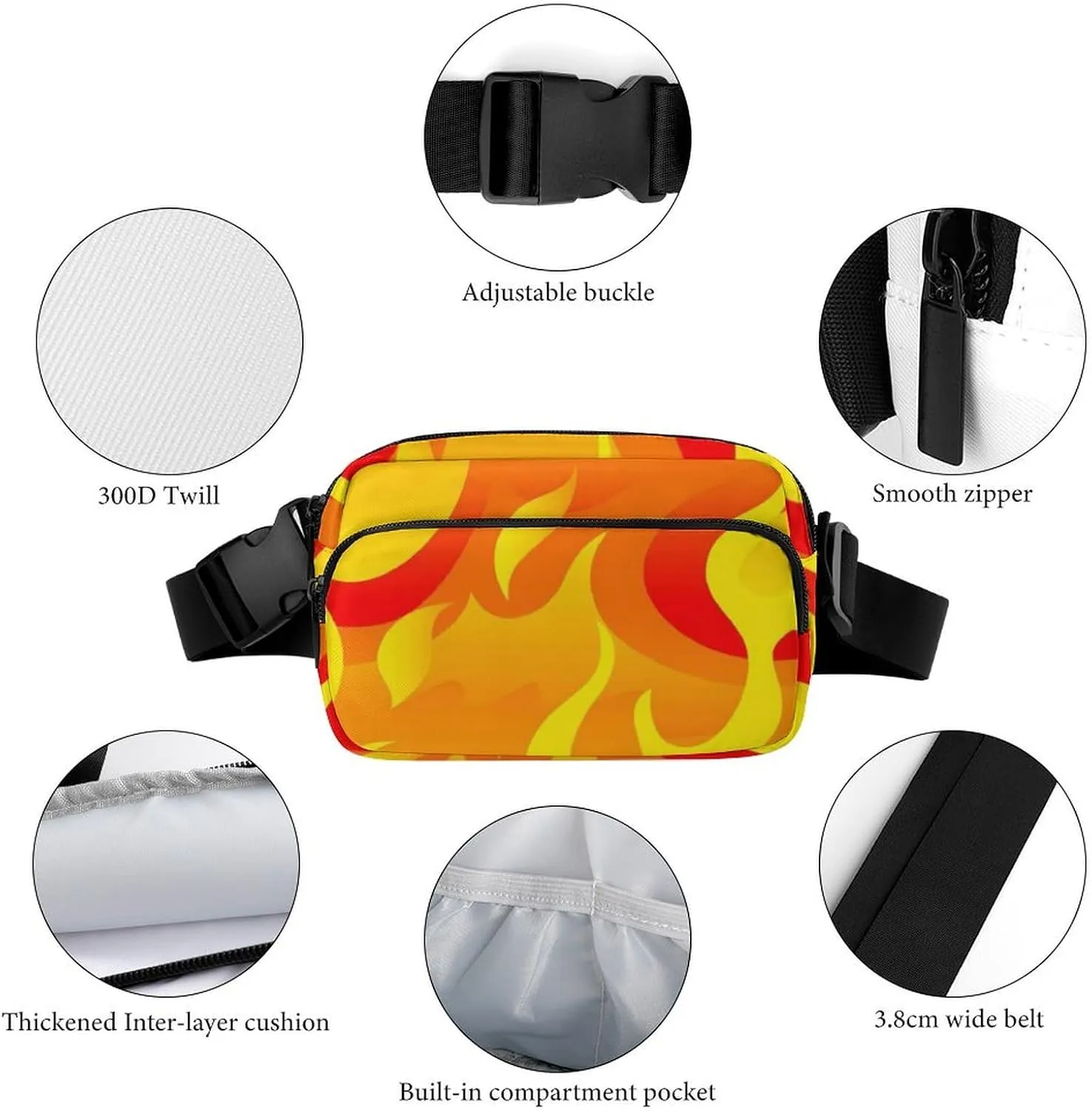 Unisex Travel Fanny Pack Compatible with Cartoon Flame - Waterproof Belt Bag for Hiking & Outdoor Sports