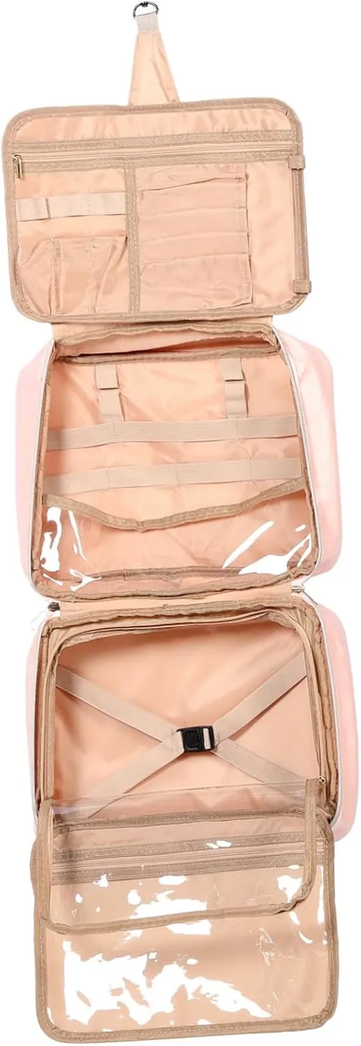 VICASKY Travel Toiletry Bag Women's Hanging Makeup Organizer Cube Storage Pu Leather Large Capacity Easy Hanging Fashion Design for Outdoor