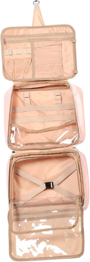 VICASKY Travel Toiletry Bag Women's Hanging Makeup Organizer Cube Storage Pu Leather Large Capacity Easy Hanging Fashion Design for Outdoor