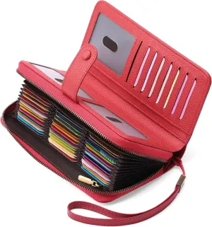 Wallet for Women Clutch RFID Blocking Leather Wristlet Purse Large Capacity Credit Card Holder with Grip Hand Strap