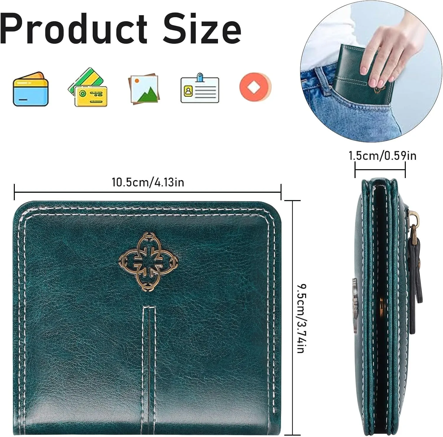 Wallet Women RFID Blocking Small Bifold Leather Pocket Wallet Zipper Coin Pocket Ladies Mini Purse with ID Window