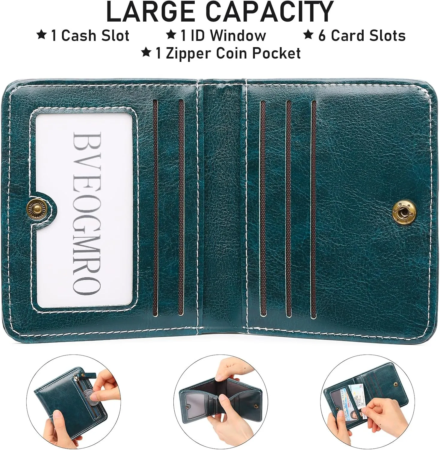 Wallet Women RFID Blocking Small Bifold Leather Pocket Wallet Zipper Coin Pocket Ladies Mini Purse with ID Window