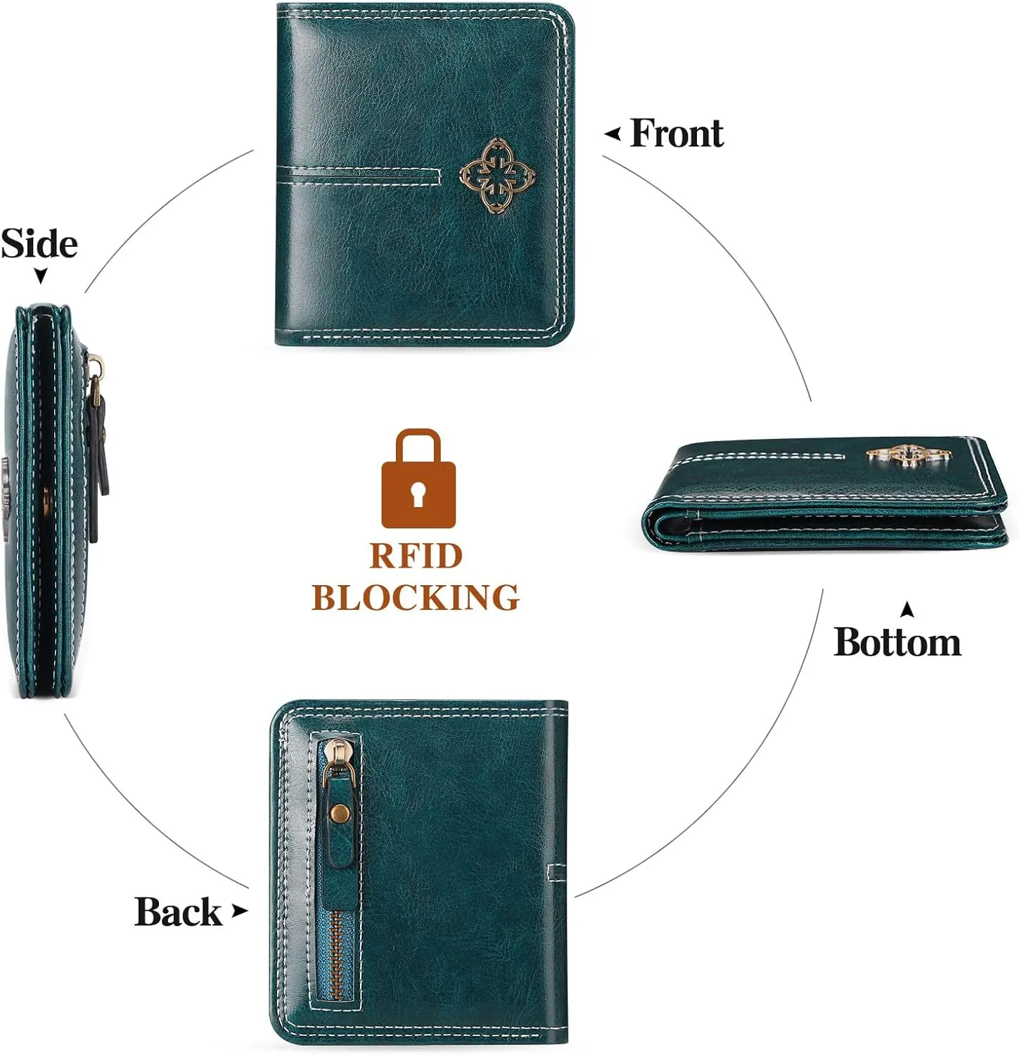 Wallet Women RFID Blocking Small Bifold Leather Pocket Wallet Zipper Coin Pocket Ladies Mini Purse with ID Window