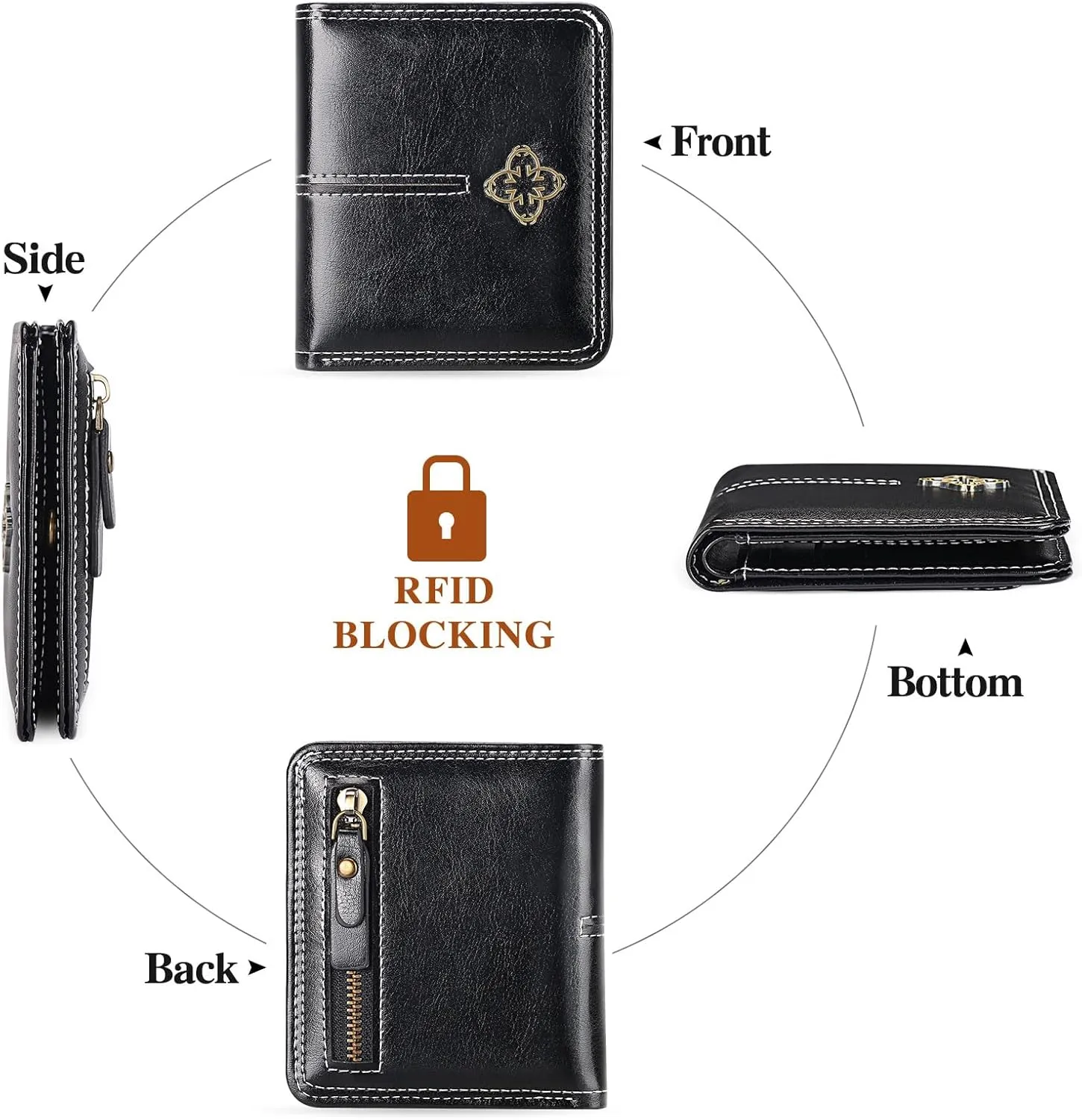 Wallet Women RFID Blocking Small Bifold Leather Pocket Wallet Zipper Coin Pocket Ladies Mini Purse with ID Window