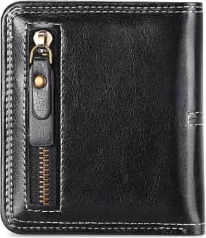 Wallet Women RFID Blocking Small Bifold Leather Pocket Wallet Zipper Coin Pocket Ladies Mini Purse with ID Window
