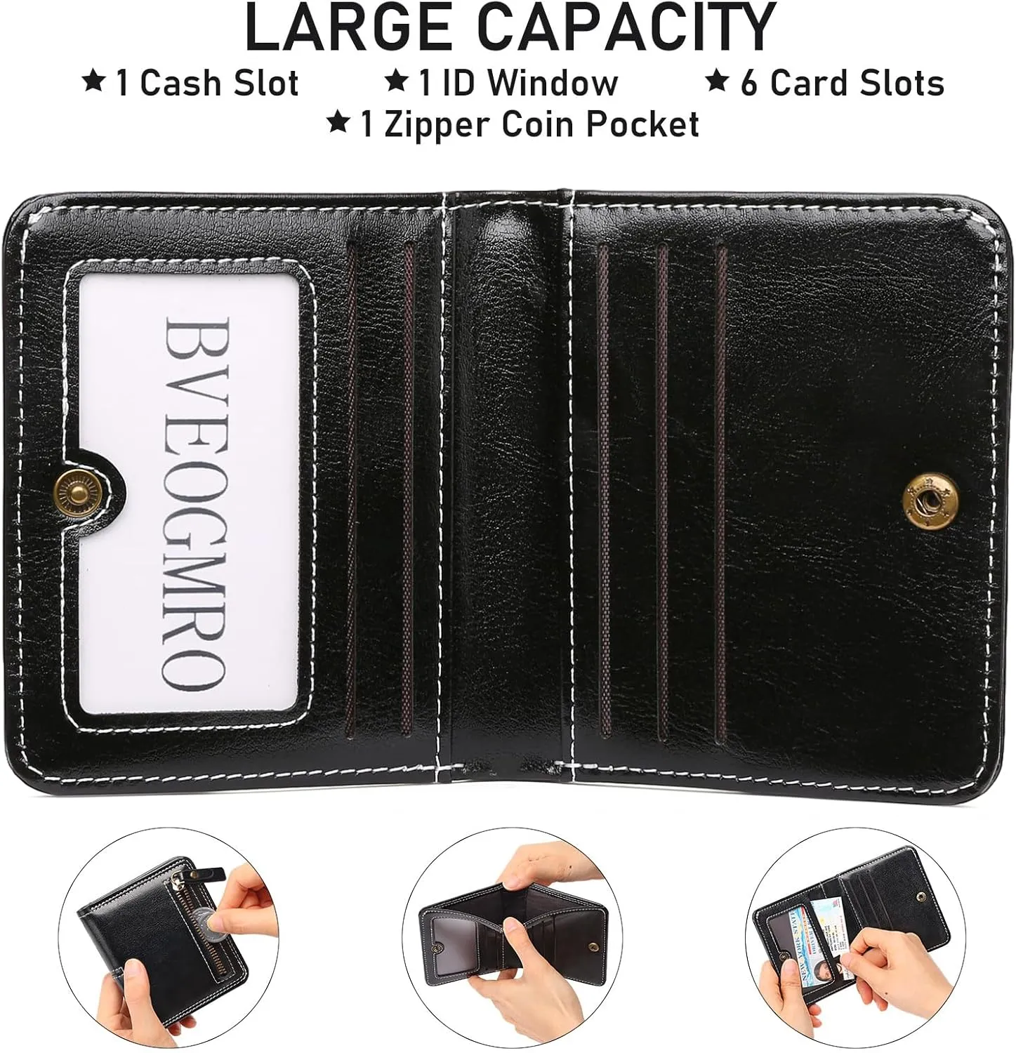 Wallet Women RFID Blocking Small Bifold Leather Pocket Wallet Zipper Coin Pocket Ladies Mini Purse with ID Window