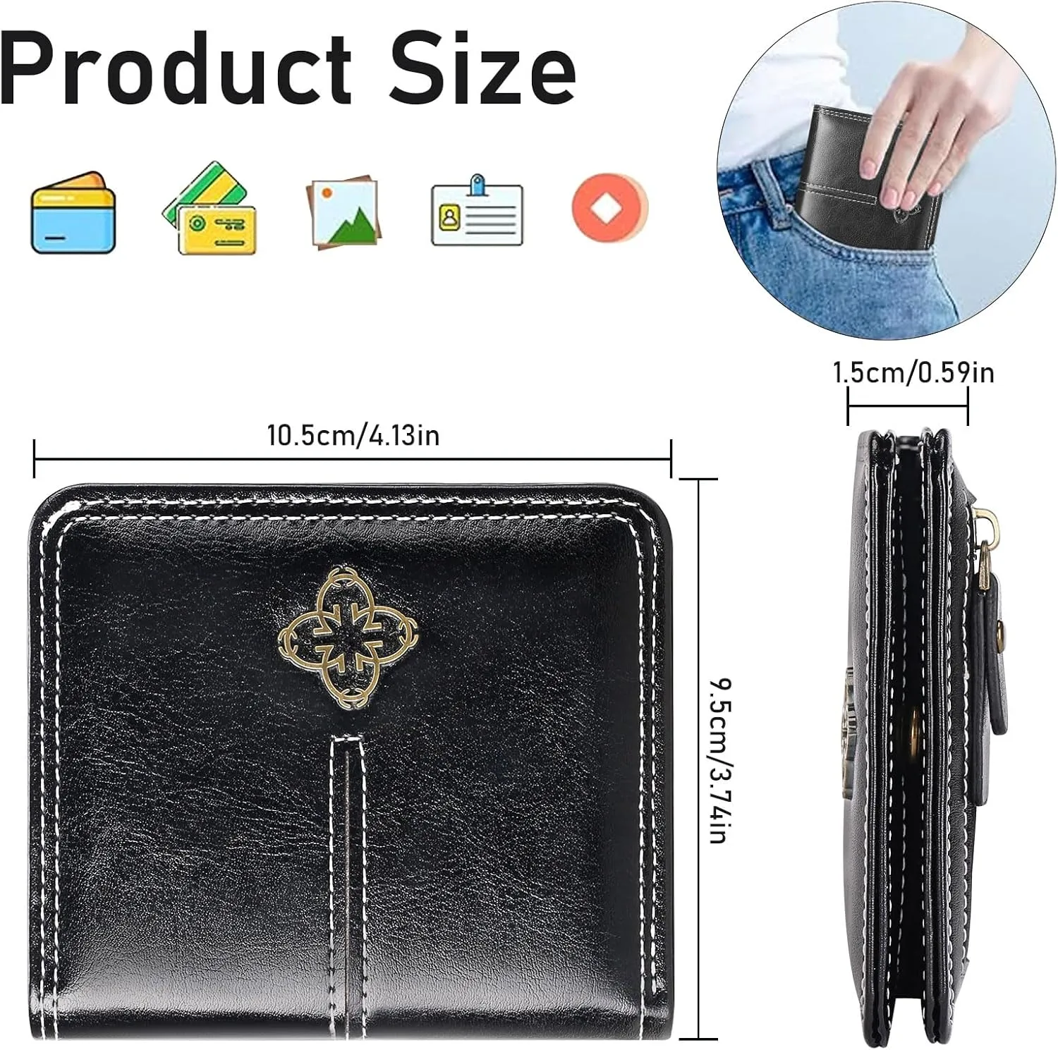 Wallet Women RFID Blocking Small Bifold Leather Pocket Wallet Zipper Coin Pocket Ladies Mini Purse with ID Window