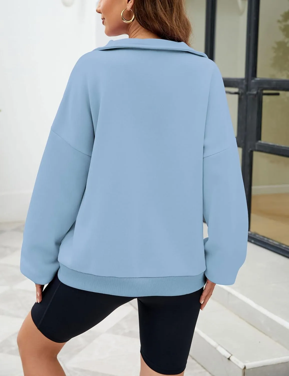 Wanzetaly Womens Oversized Half Zipper Stand Collar Hooded Sweatshirts Crop Hoodie Fleece Pullover Tops with Pocket