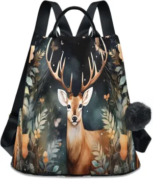 Watercolor Flowers Forest Deer Backpack Purse Anti-Theft Casual Travel Rucksack Fashion Lightweight Shoulder Bag for Ladies Tote Backpack
