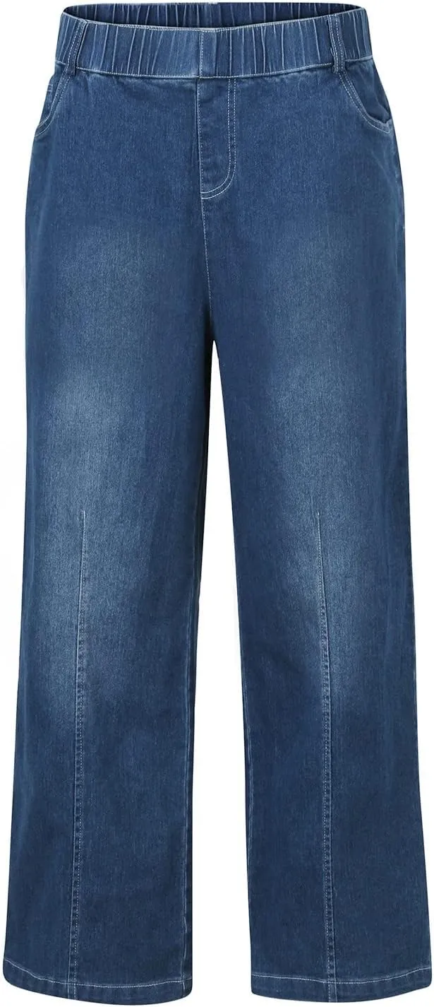Wide Leg Jeans for Women High Waisted Flare Cropped Denim Pants High Waisted Straight Leg Stretchy Baggy Trousers