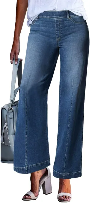 Wide Leg Jeans for Women High Waisted Flare Cropped Denim Pants High Waisted Straight Leg Stretchy Baggy Trousers