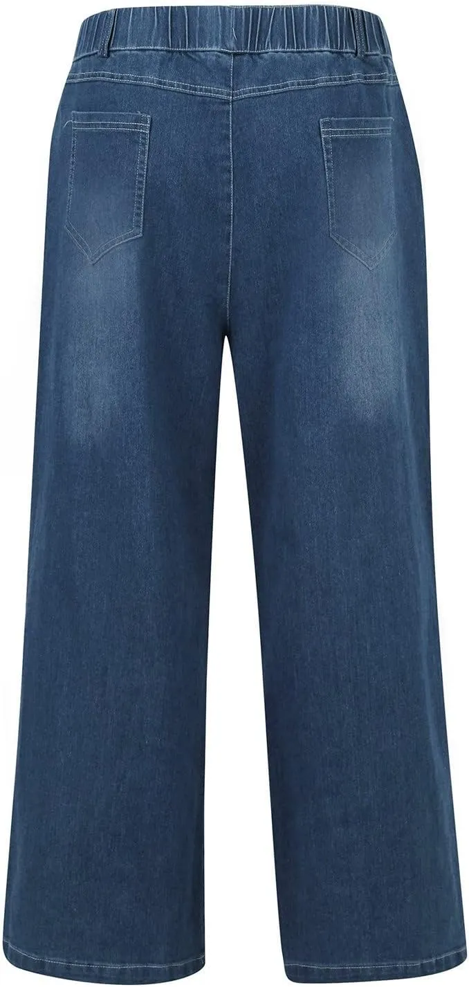 Wide Leg Jeans for Women High Waisted Flare Cropped Denim Pants High Waisted Straight Leg Stretchy Baggy Trousers