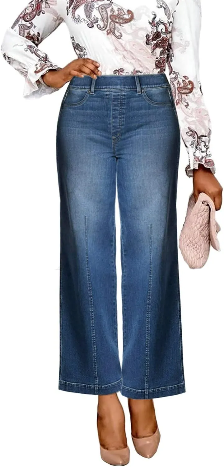 Wide Leg Jeans for Women High Waisted Flare Cropped Denim Pants High Waisted Straight Leg Stretchy Baggy Trousers