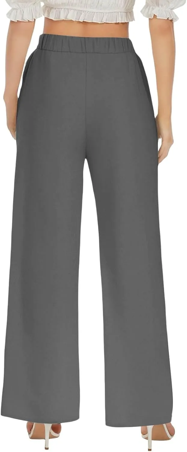 Wide Leg Linen Pants for Women Plus Size Loose Fit Casual Summer Beach Pants with Pockets Lightweight Cropped Trouser