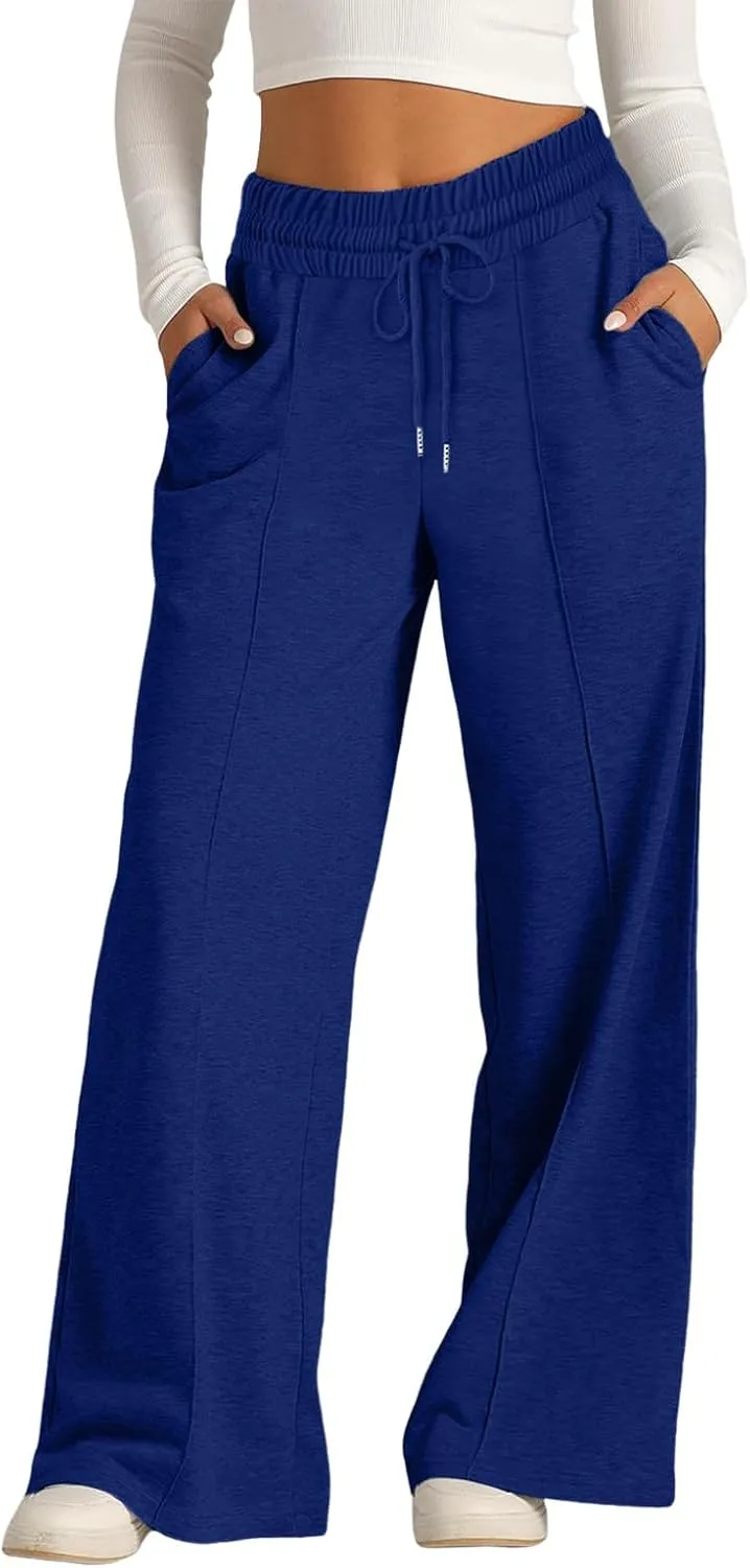 Wide Leg Sweatpants Women High Waisted Baggy Solid Color Lounge Trousers Drawstring Comfy Athletic Flare Joggers