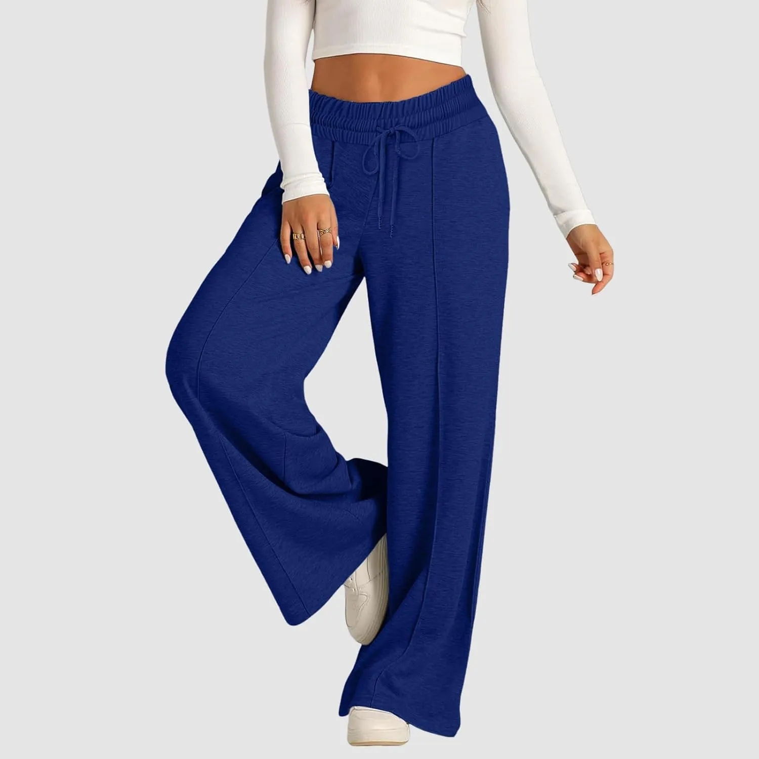 Wide Leg Sweatpants Women High Waisted Baggy Solid Color Lounge Trousers Drawstring Comfy Athletic Flare Joggers