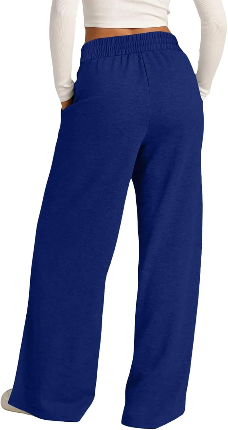 Wide Leg Sweatpants Women High Waisted Baggy Solid Color Lounge Trousers Drawstring Comfy Athletic Flare Joggers
