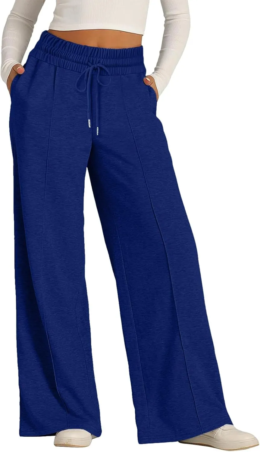 Wide Leg Sweatpants Women High Waisted Baggy Solid Color Lounge Trousers Drawstring Comfy Athletic Flare Joggers