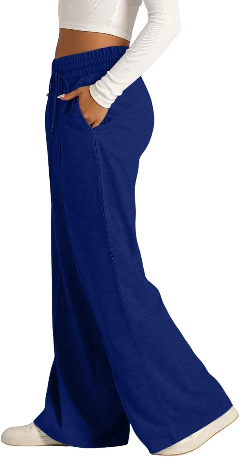 Wide Leg Sweatpants Women High Waisted Baggy Solid Color Lounge Trousers Drawstring Comfy Athletic Flare Joggers