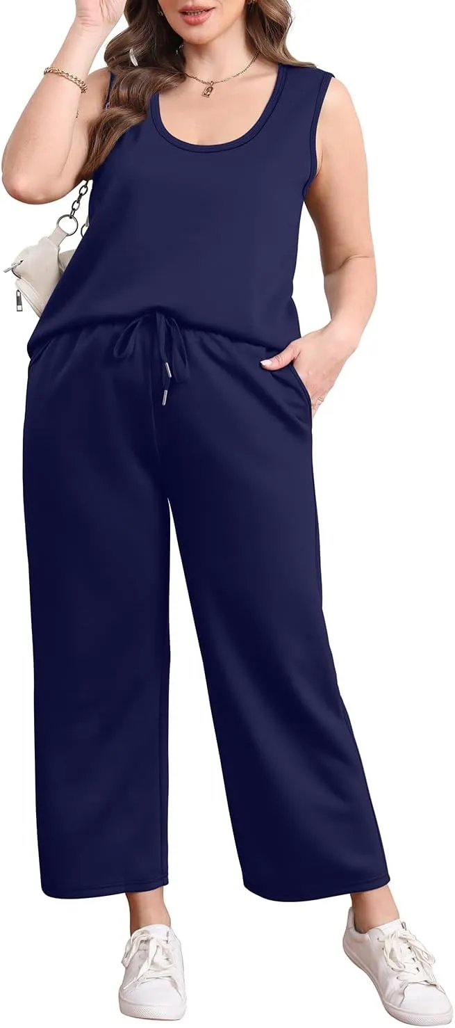 WIHOLL Two Piece Sets for Women Casual Travel Vacation Outfits Summer Wide Leg Pants Lounge Sets