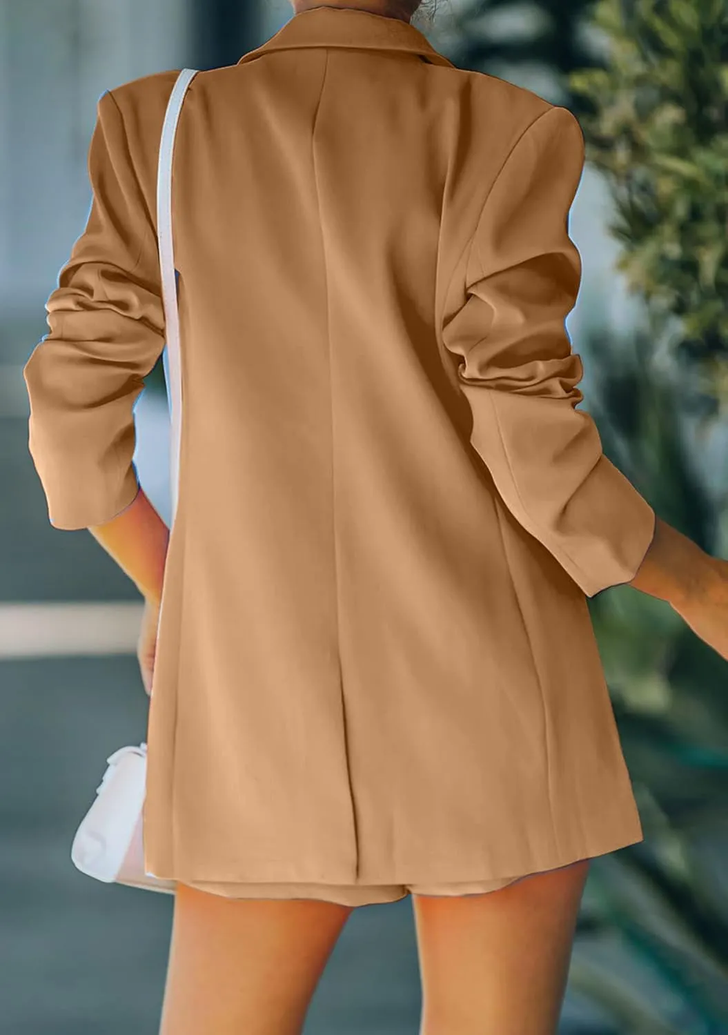 WIWIQS Women's 2 Piece Casual Long Sleeve Blazer Open Front Solid Short Pants Suit Sets