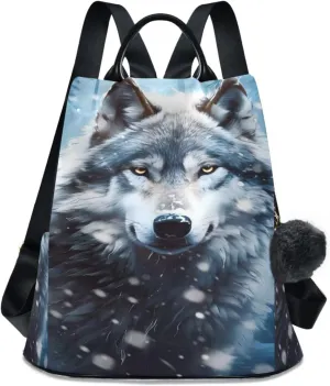 Wolf Snow Forest Cool Backpack Purse Anti-Theft Casual Travel Rucksack Fashion Lightweight Shoulder Bag for Ladies Bookbag Purses
