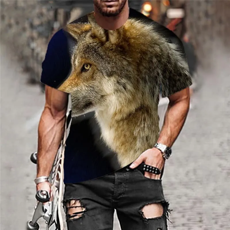Wolf T-shirt Men Animal T-shirts 3d Moon Anime Clothes Street Funny T shirts