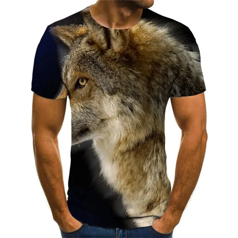 Wolf T-shirt Men Animal T-shirts 3d Moon Anime Clothes Street Funny T shirts