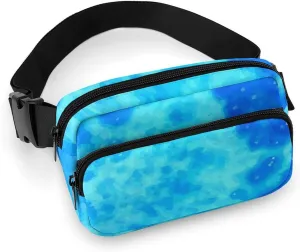 Women and Mens Waterproof Fanny Pack for Hiking/Cycling - Adjustable Waist Pack Compatible with Blue Tie Dye Watercolor