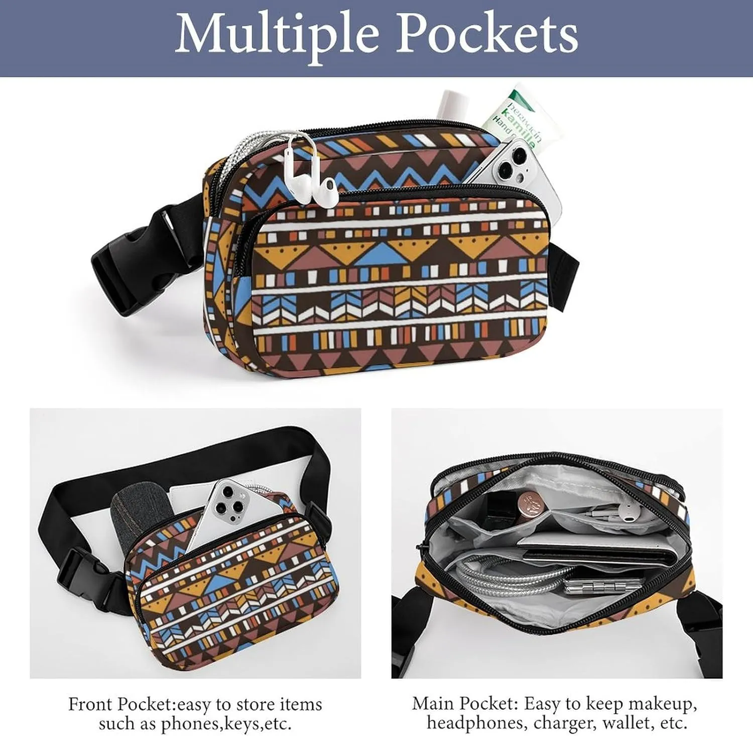 Women and Mens Waterproof Fanny Pack for Hiking/Cycling - Adjustable Waist Pack Compatible with Southwestern Aztec Native American Decoration