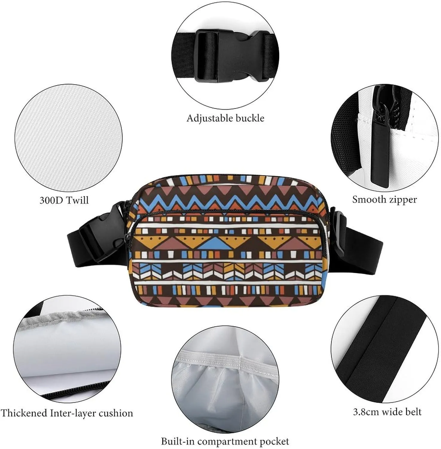 Women and Mens Waterproof Fanny Pack for Hiking/Cycling - Adjustable Waist Pack Compatible with Southwestern Aztec Native American Decoration
