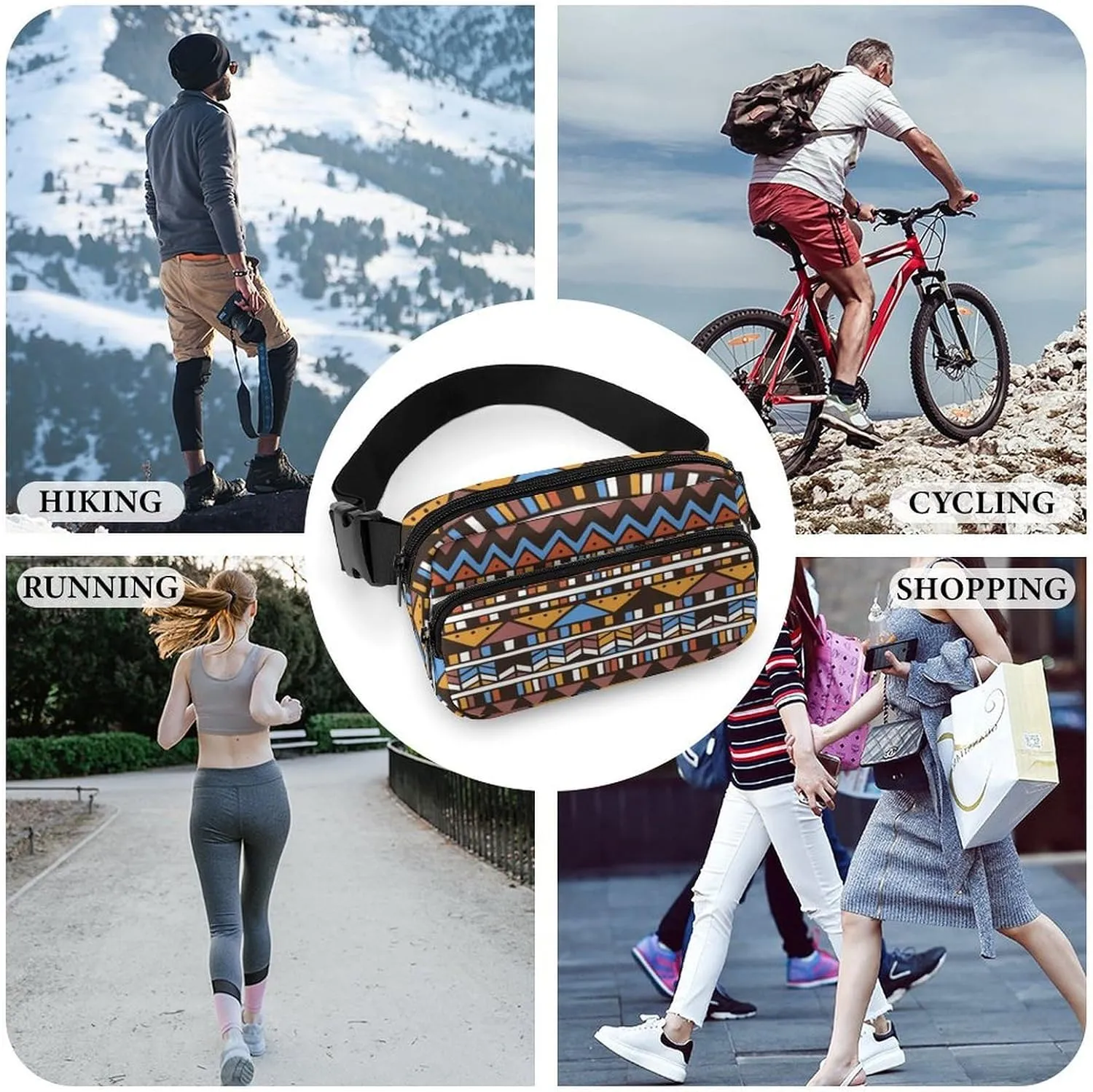 Women and Mens Waterproof Fanny Pack for Hiking/Cycling - Adjustable Waist Pack Compatible with Southwestern Aztec Native American Decoration
