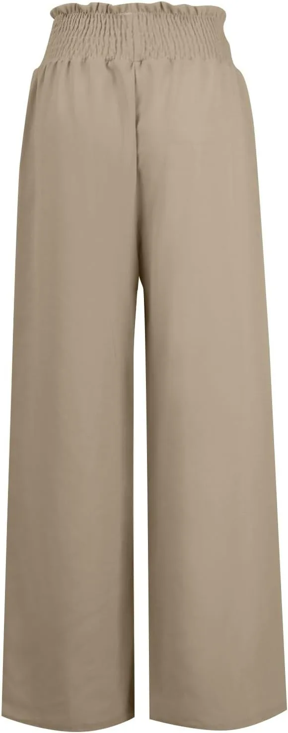 Women Cotton Linen Summer Casual Loose Palazzo Lounge Pants Elastic Waisted Stretchy Slim Fit Pant Trousers