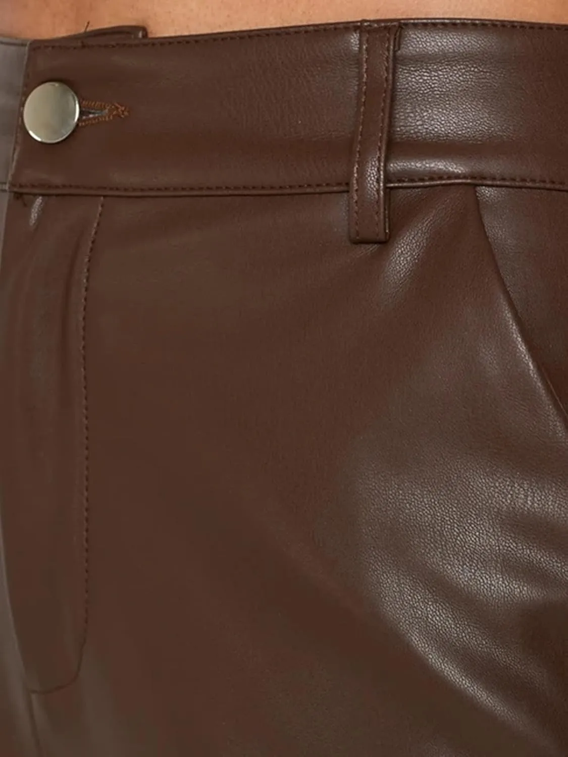 Women Faux Leather Pants High Waist Straight Wide Leg Leggings Slim Fit Trousers with Pockets