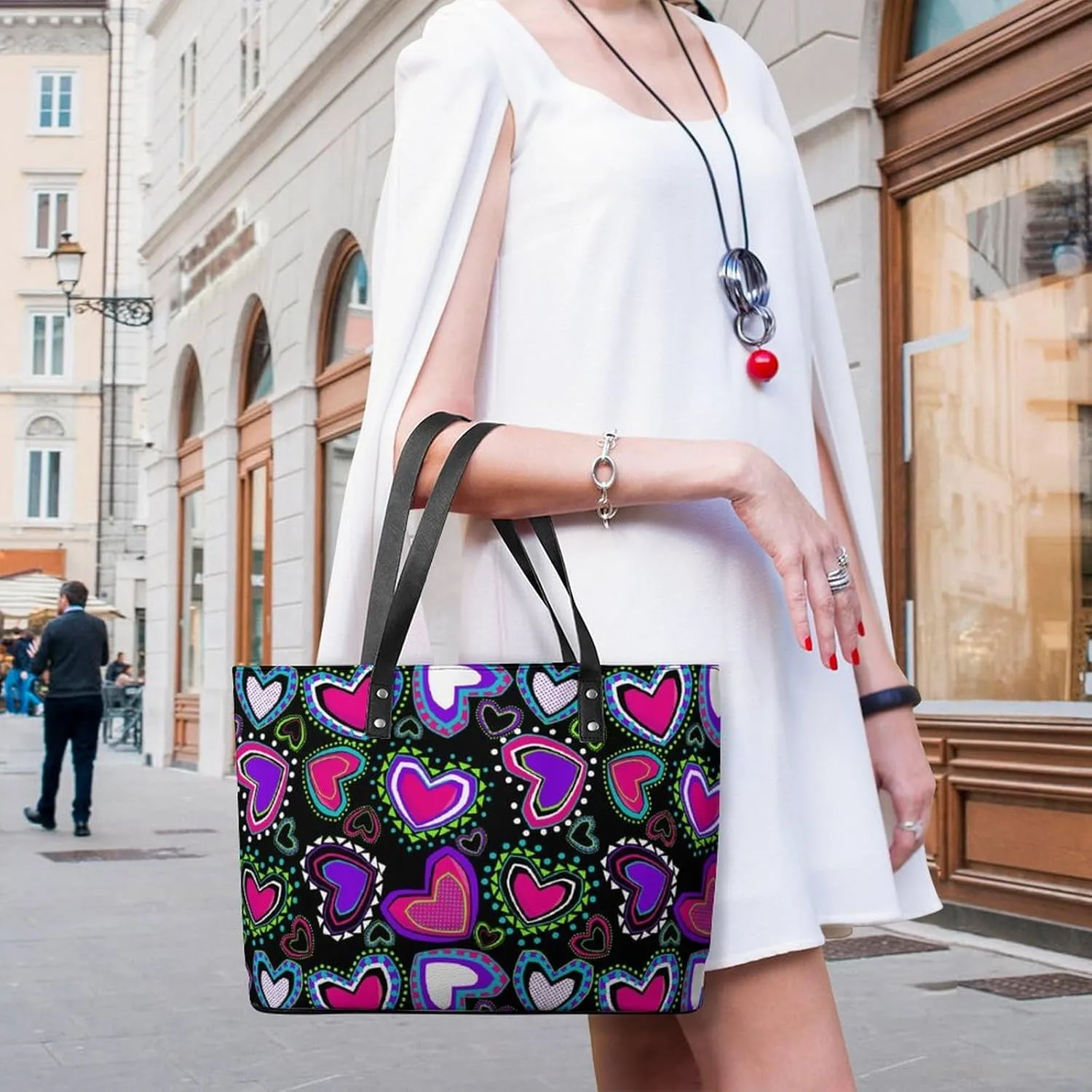 Women Handbag Large Capacity Fashion Shoulder Bag Valentines, Beach Tote PU Leather Purse Shopping