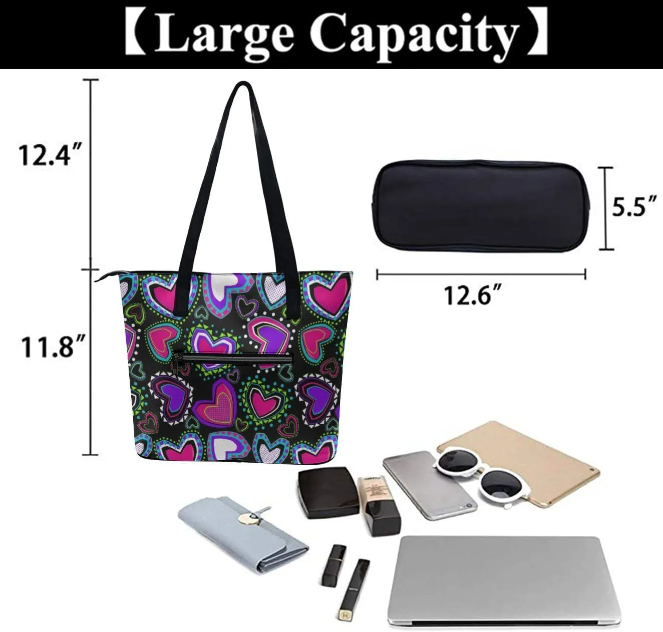 Women Handbag Large Capacity Fashion Shoulder Bag Valentines, Beach Tote PU Leather Purse Shopping