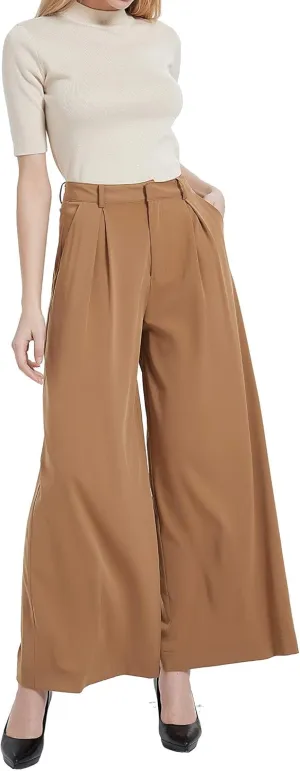 Women High Waist Casual Wide Leg Pants Elegant Work Pants Palazzo Pants Trousers with Pockets Lounge Pants Flowy