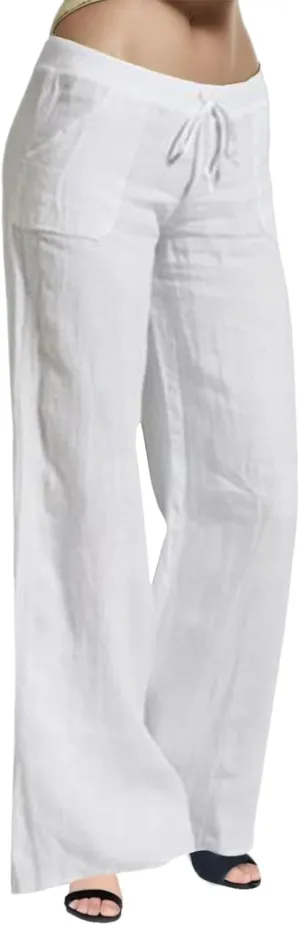 Women Linen Blend Summer Casual Loose Palazzo Lounge Pants Elastic Waist Baggy Stretchy Plus Size Trouser Trendy