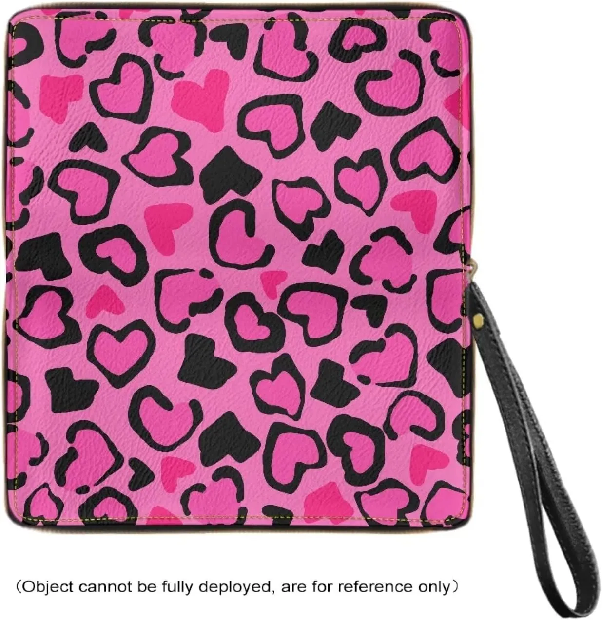 Women Long Money Wallet Metal Zip Around Clutch Purse with Wristlet Strap Stylish Black Pink Love Heart Print PU Leather Phone Holder Travel Card Holder Organizer for Cash,Coin,Bill