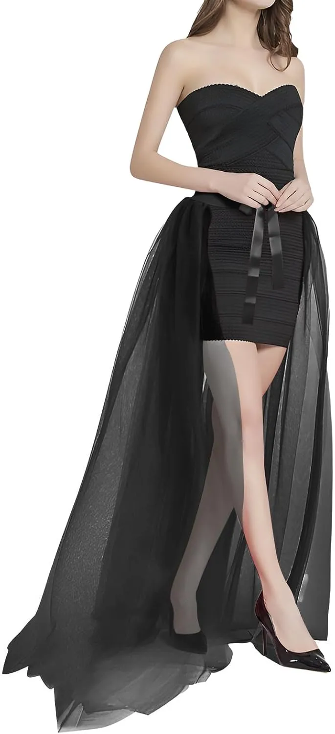 Women Maxi Tulle Skirt Flowy Overlay Long Tutu Skirt Bandage Mesh Detachable Train Overskirt for Wedding Party Evening Prom